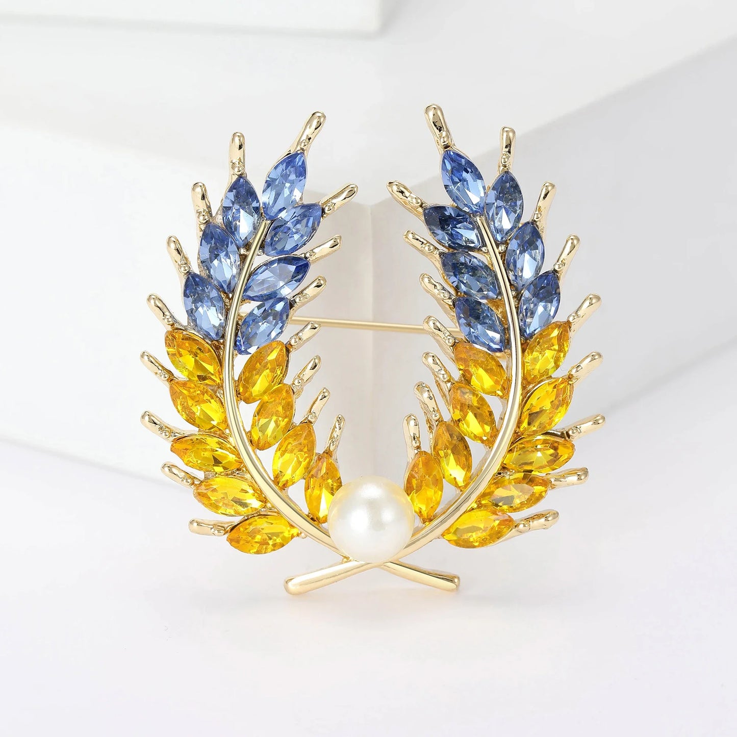 Rhinestone Ear of Wheat Brooches Plant Pin Backing for Clothing Yellow Blue for Clothing