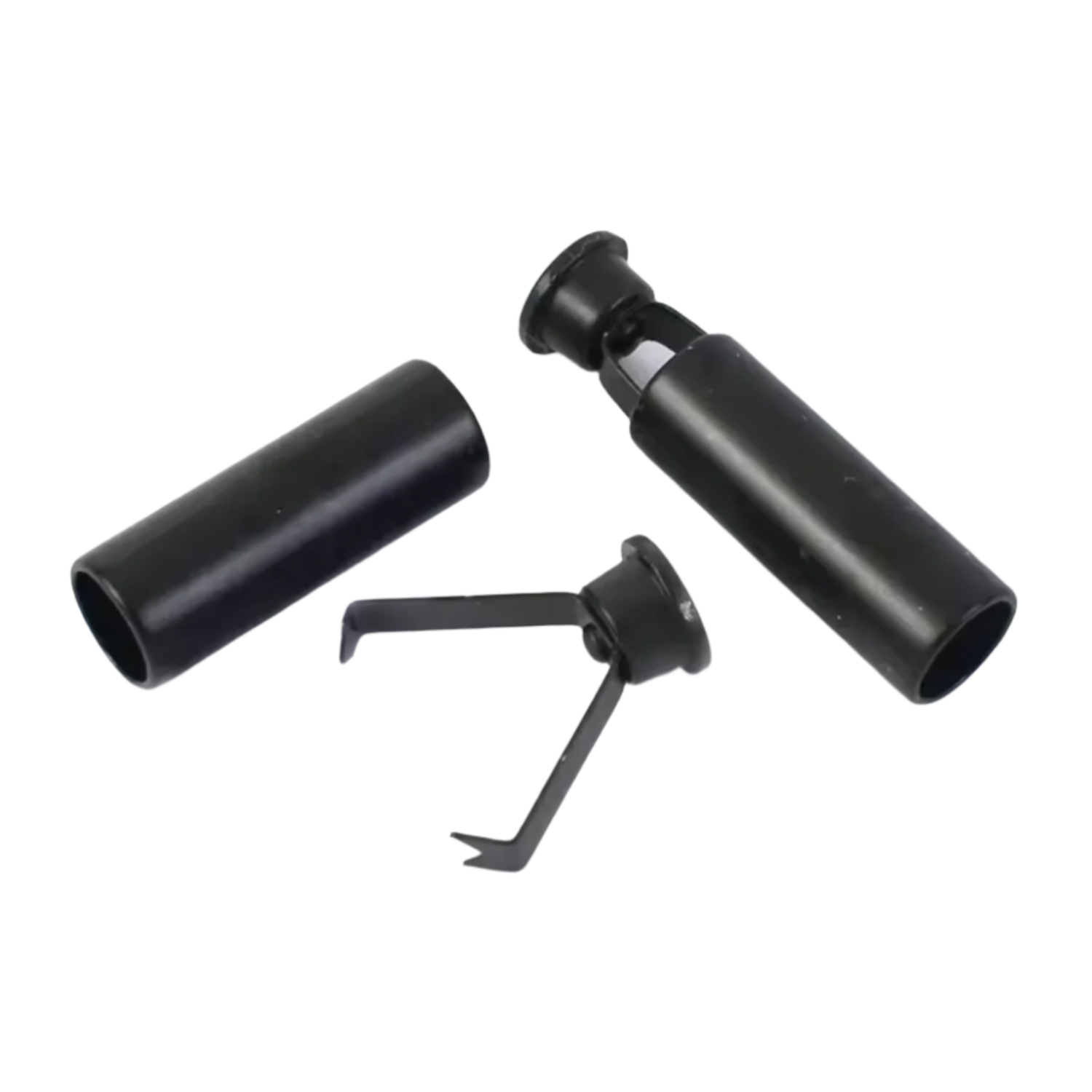 Black metal string ends tube cylinder tipcs on a white background on a white background