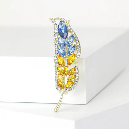 Rhinestone Ear of Wheat Brooches Plant Pin Backing for Clothing Yellow Blue for Clothing