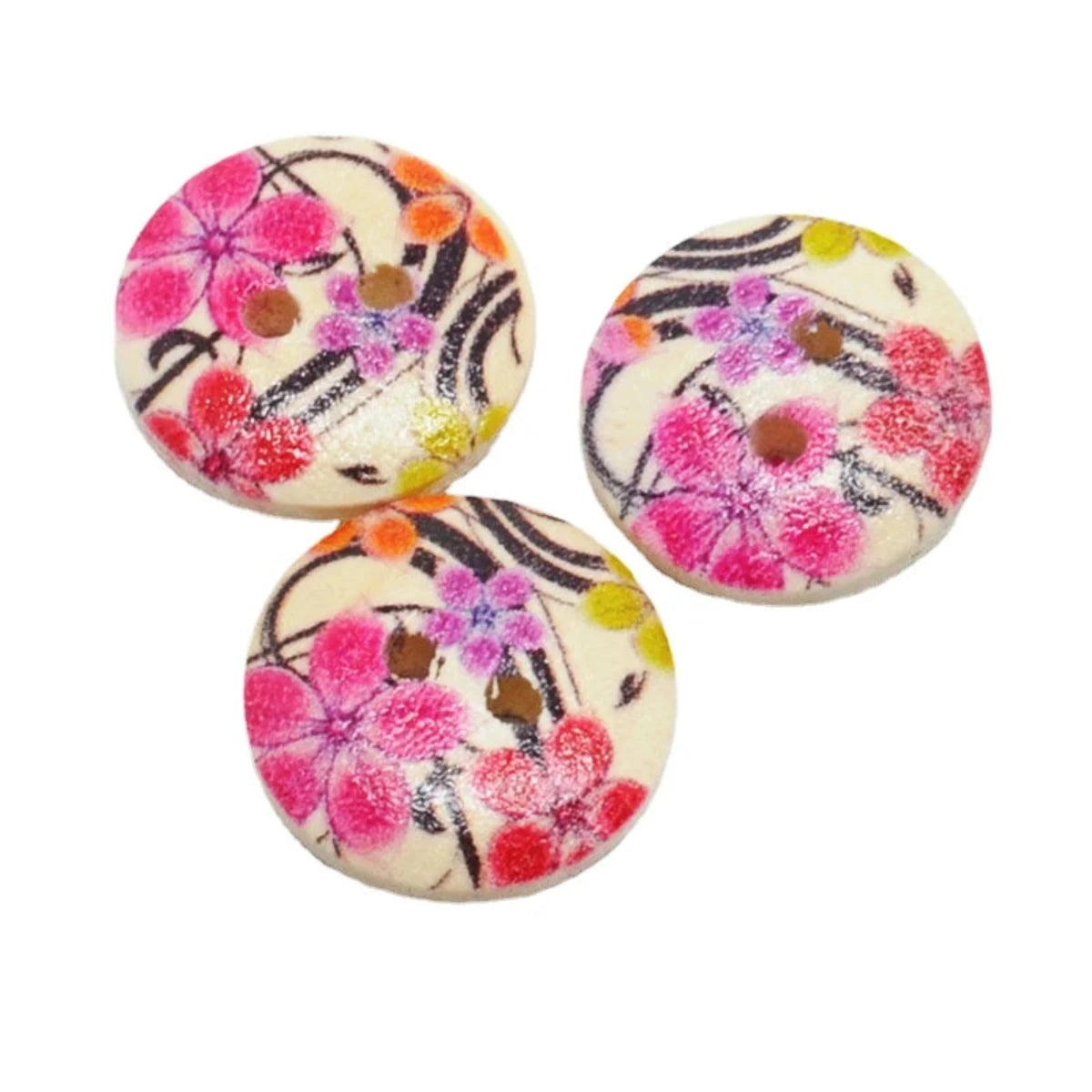 50pcs Wooden Sewing Buttons Scrapbook Round Two Holes Flower Pattern 15mm