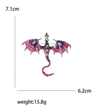 Metal Flying Dragon Brooches for Women Unisex Animal Pin Backed Enamel Large Party Casual Accessories Gifts