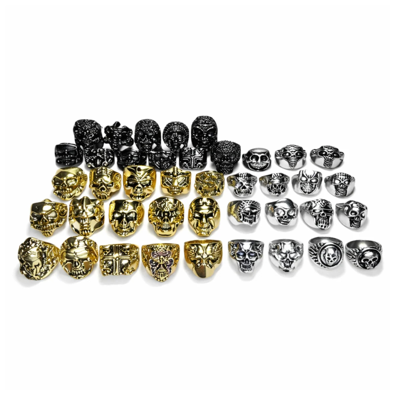 Skull Ring Rings Gold Black Silver Colours Size 6 7 8 9 10 11