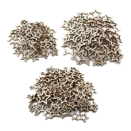 50/100pcs Wooden Stars Confetti 10-30mm Wood Crafts Decorations Centre-Removed