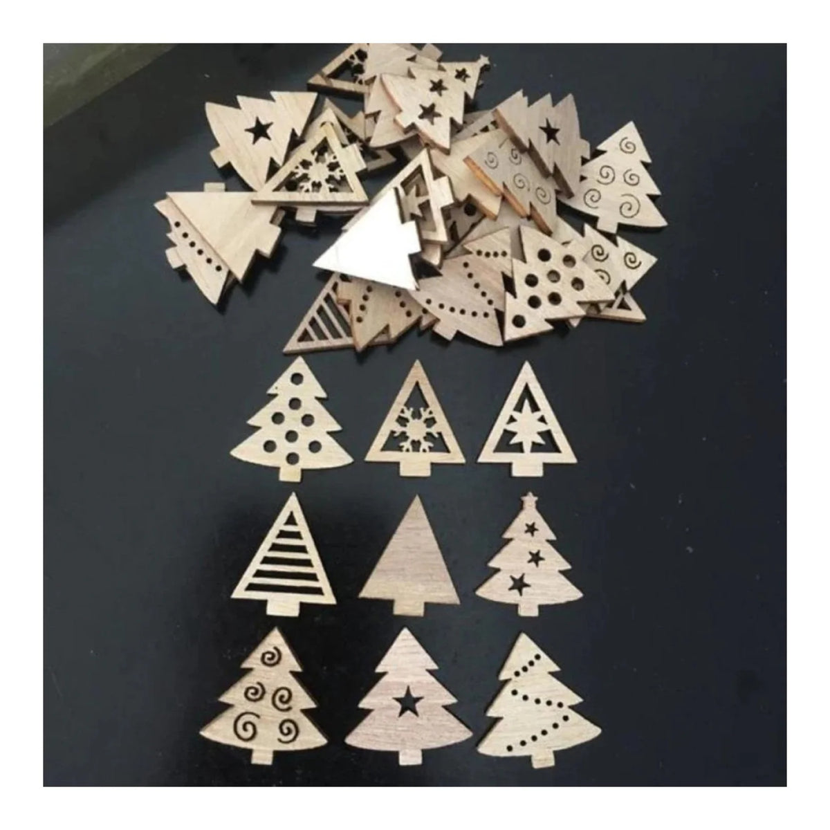 50pcs Natural Wood Craft Christmas Pendant Hanging Ornament Reindeer Xmas Tree Snowflakes New Year Decor Home Decorations