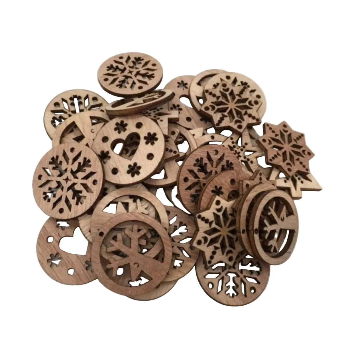 50pcs Natural Wood Craft Christmas Pendant Hanging Ornament Reindeer Xmas Tree Snowflakes New Year Decor Home Decorations