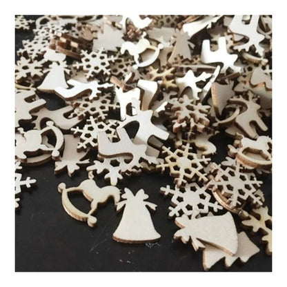 50pcs Natural Wood Craft Christmas Pendant Hanging Ornament Reindeer Xmas Tree Snowflakes New Year Decor Home Decorations