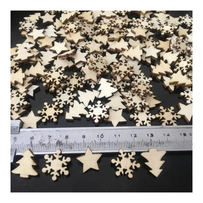 50pcs Natural Wood Craft Christmas Pendant Hanging Ornament Reindeer Xmas Tree Snowflakes New Year Decor Home Decorations