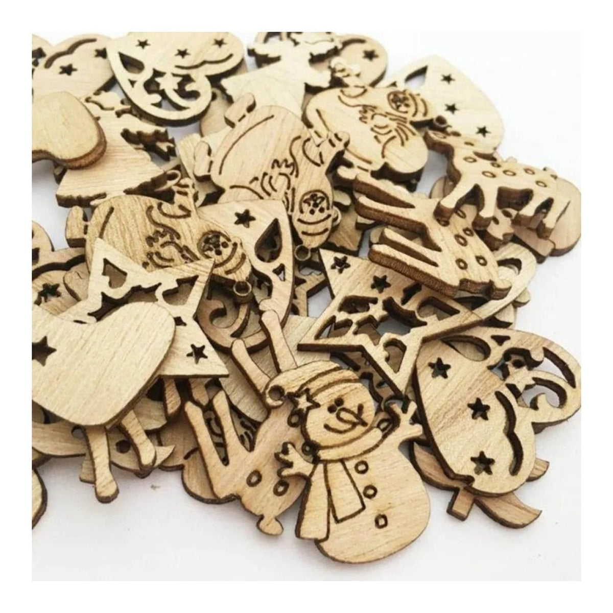 50pcs Natural Wood Craft Christmas Pendant Hanging Ornament Reindeer Xmas Tree Snowflakes New Year Decor Home Decorations