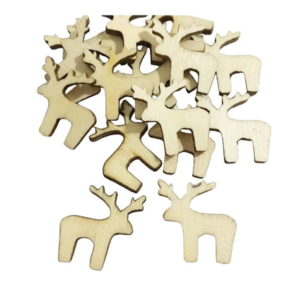 50pcs Natural Wood Craft Christmas Pendant Hanging Ornament Reindeer Xmas Tree Snowflakes New Year Decor Home Decorations