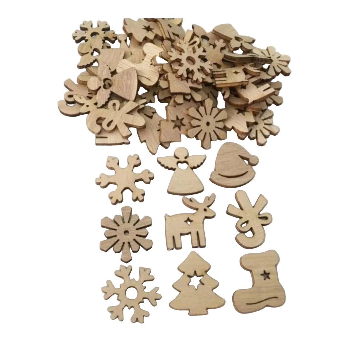 50pcs Natural Wood Craft Christmas Pendant Hanging Ornament Reindeer Xmas Tree Snowflakes New Year Decor Home Decorations