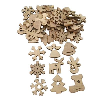 50pcs Natural Wood Craft Christmas Pendant Hanging Ornament Reindeer Xmas Tree Snowflakes New Year Decor Home Decorations