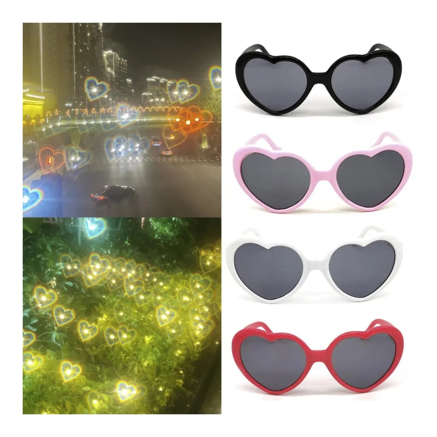 2 Pairs Quality Diffraction Glasses Love Heart Shape Hovering Effect Women's
