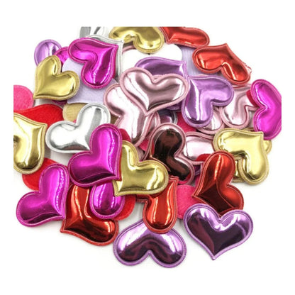 50pcs Glossy Shiny Padded Patches Heart Shape Garment Appliques For Decoration DIY Accessories Toy Craft Clothing  PU Leather