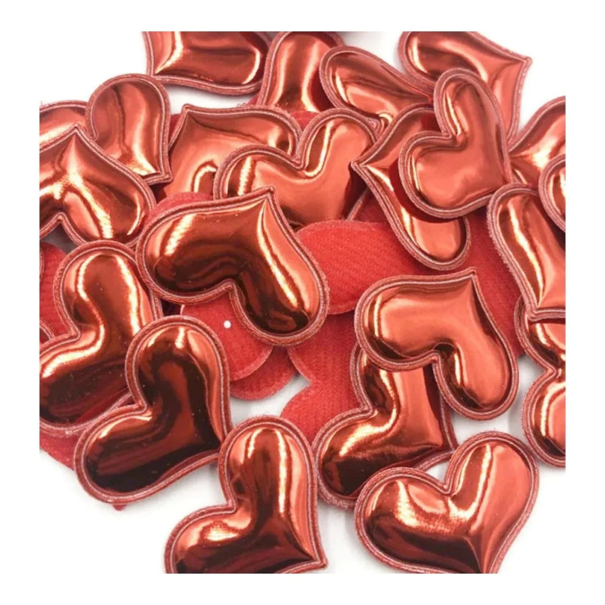 50pcs Glossy Shiny Padded Patches Heart Shape Garment Appliques For Decoration DIY Accessories Toy Craft Clothing  PU Leather