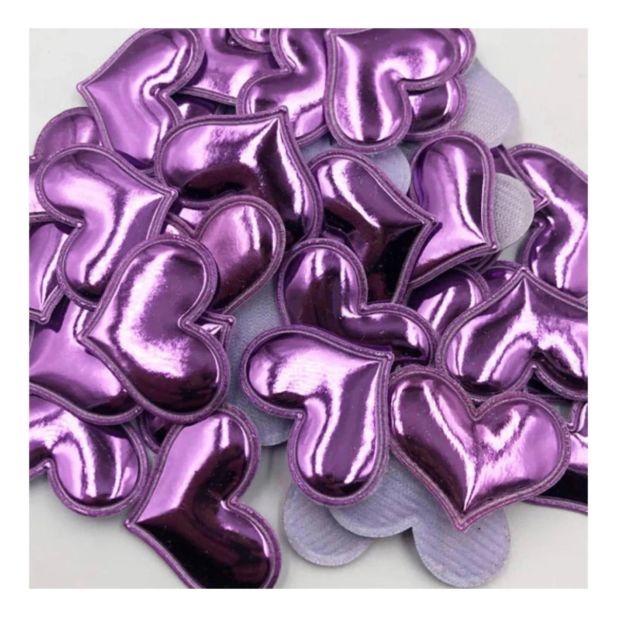 50pcs Glossy Shiny Padded Patches Heart Shape Garment Appliques For Decoration DIY Accessories Toy Craft Clothing  PU Leather