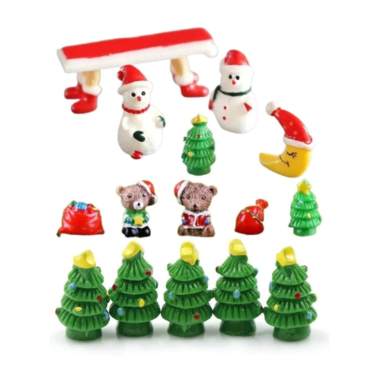 5pcs/Set Snowman Christmas Tree Bench Figurine Miniature Mini Garden Craft Toys
