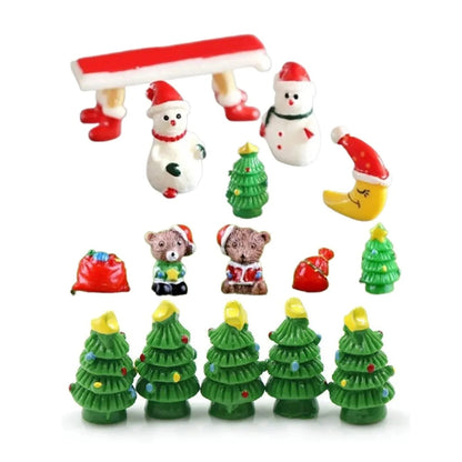 5pcs/Set Snowman Christmas Tree Bench Figurine Miniature Mini Garden Craft Toys