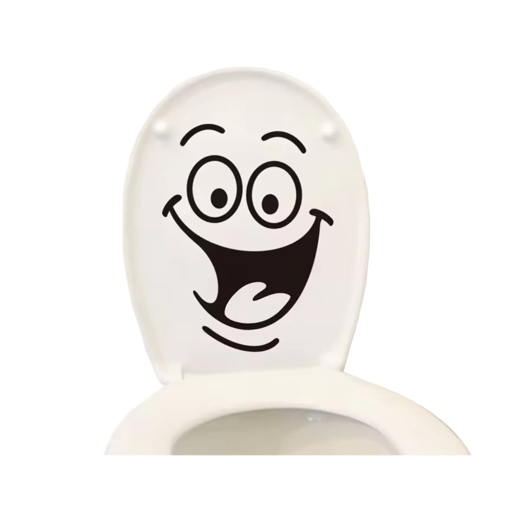 Toilet happy face sticker with a cartoon face design on a white background