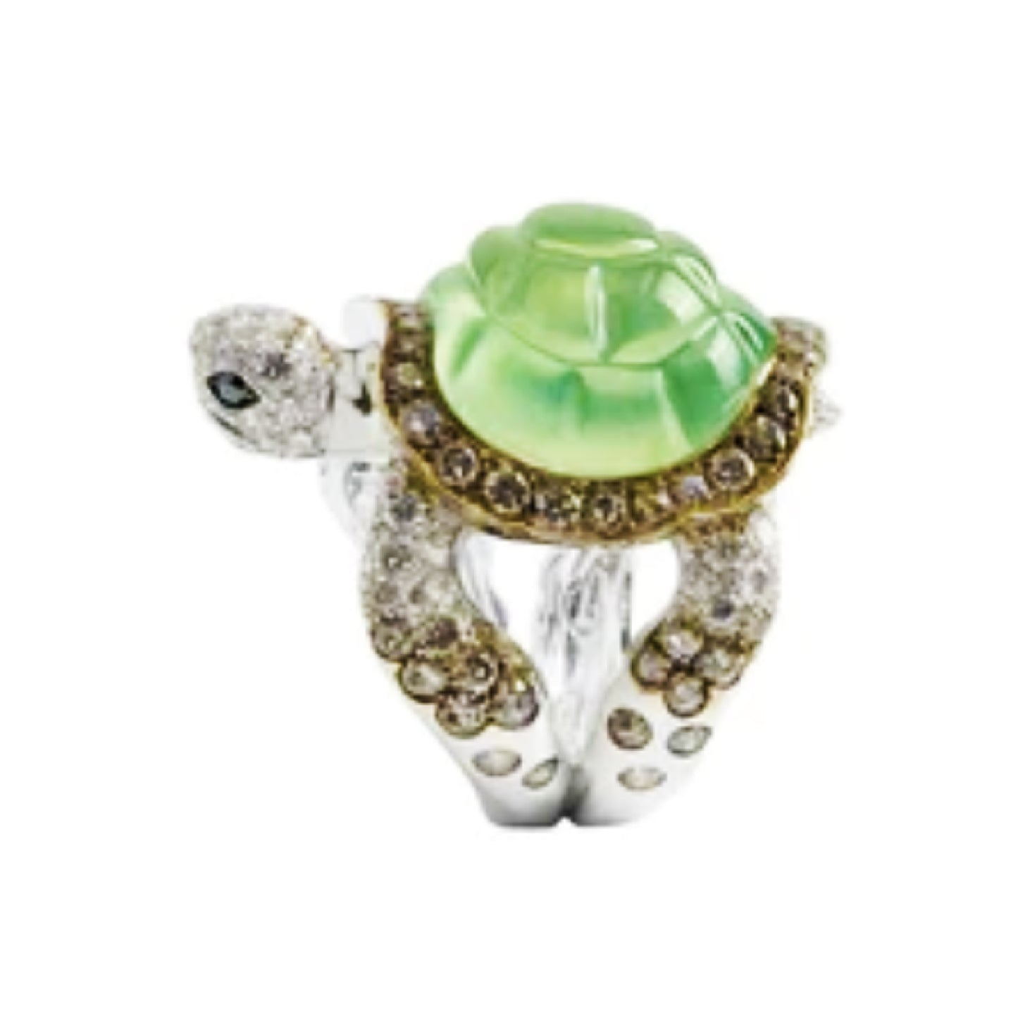 Turtle Ring Green Rhinestone Gem Alloy Size Silver Gold Colours Jewellery