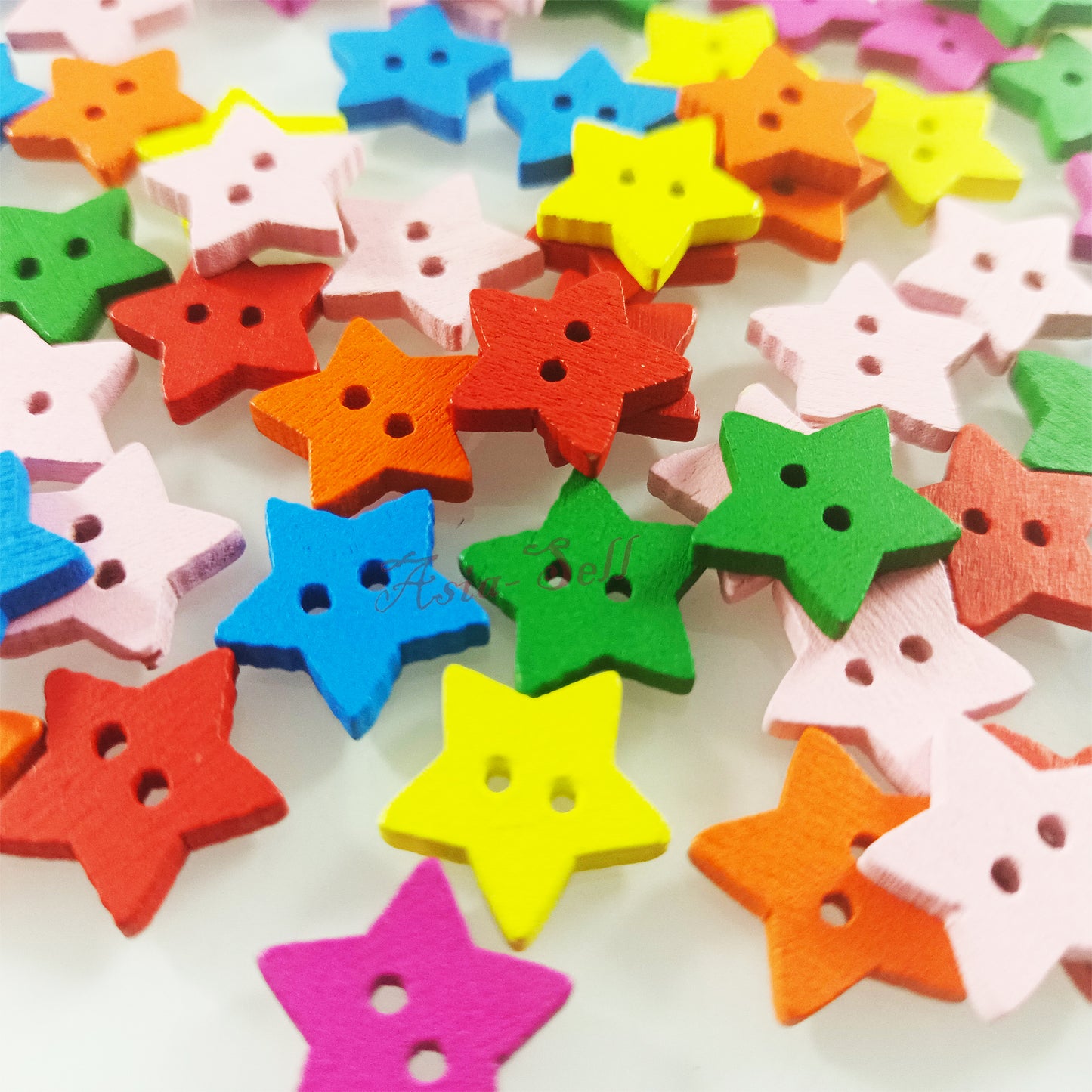 Wood Buttons 13mm Stars 2 Holes Sewing Baby Clothing Multicoloured Mixed Colours