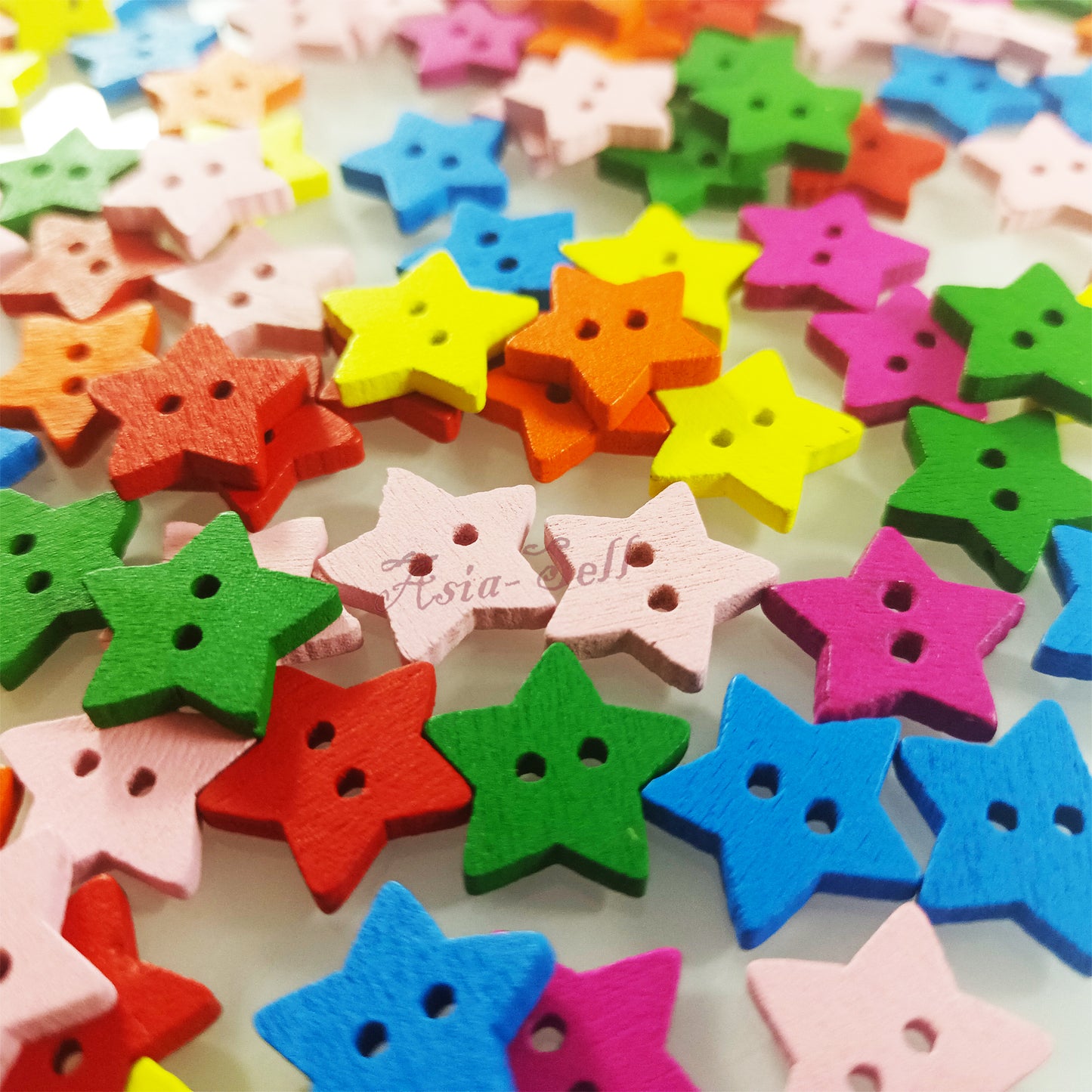 Wood Buttons 13mm Stars 2 Holes Sewing Baby Clothing Multicoloured Mixed Colours