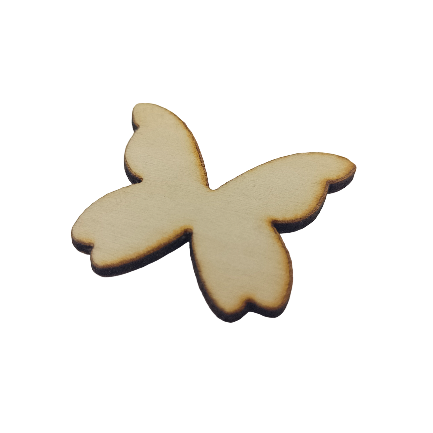 Wooden butterfly-shaped cutout on a white background