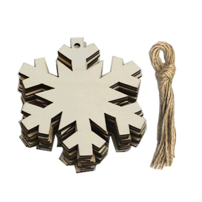10pcs Wooden Blanks with Thread Christmas Hanging Ornament Forms Tree Bell Star Bauble Snowflake for DIY Craft
