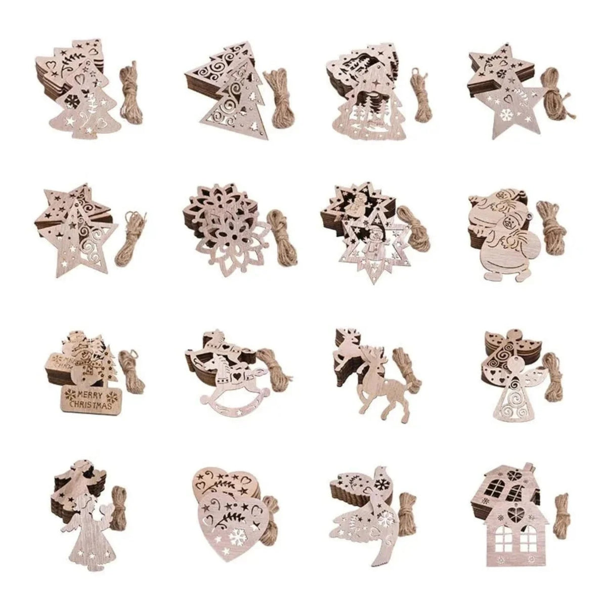 5/10pcs Christmas Wooden Pendant Hanging Ornament w/String Xmas Tree Santa Claus Star Snowman Decoration
