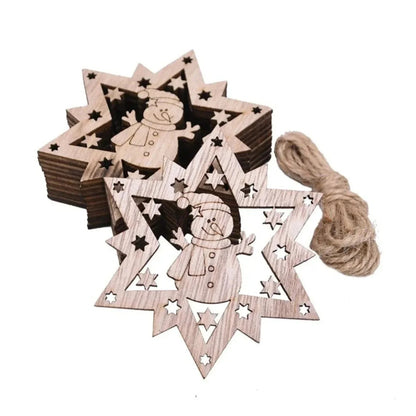 5/10pcs Christmas Wooden Pendant Hanging Ornament w/String Xmas Tree Santa Claus Star Snowman Decoration