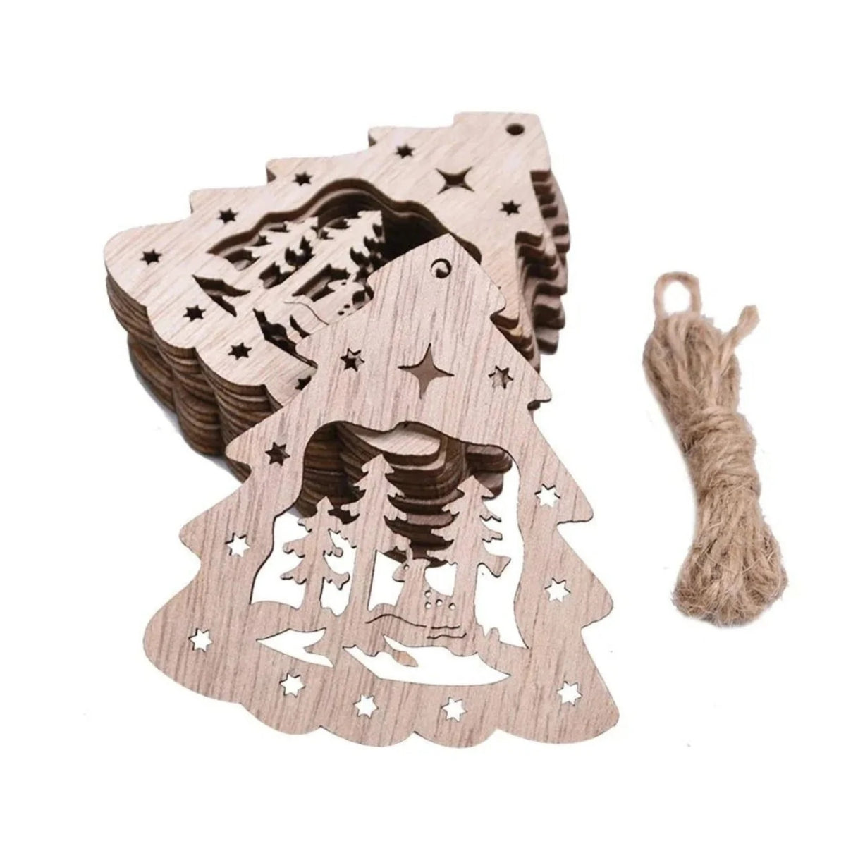 5/10pcs Christmas Wooden Pendant Hanging Ornament w/String Xmas Tree Santa Claus Star Snowman Decoration