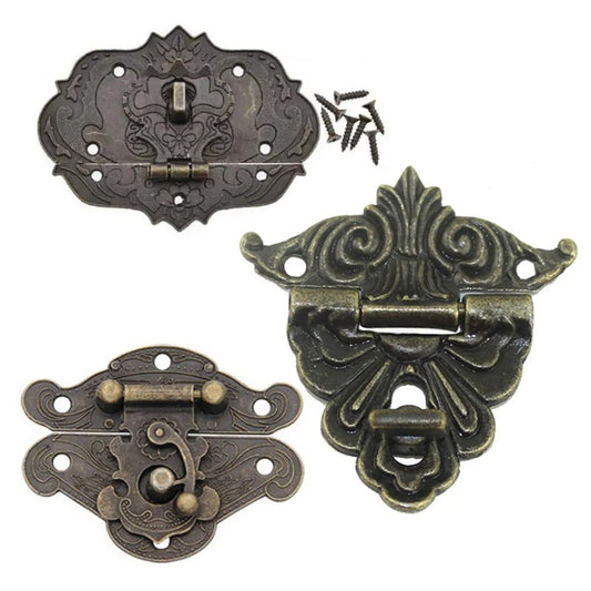 Antique Brass Colour Hasp Hinge Latch for Wooden Case Vintage Decorative Jewelry Gift Box Hook Furniture Buckle Lock - 45 x 48 x 23mm - Asia Sell