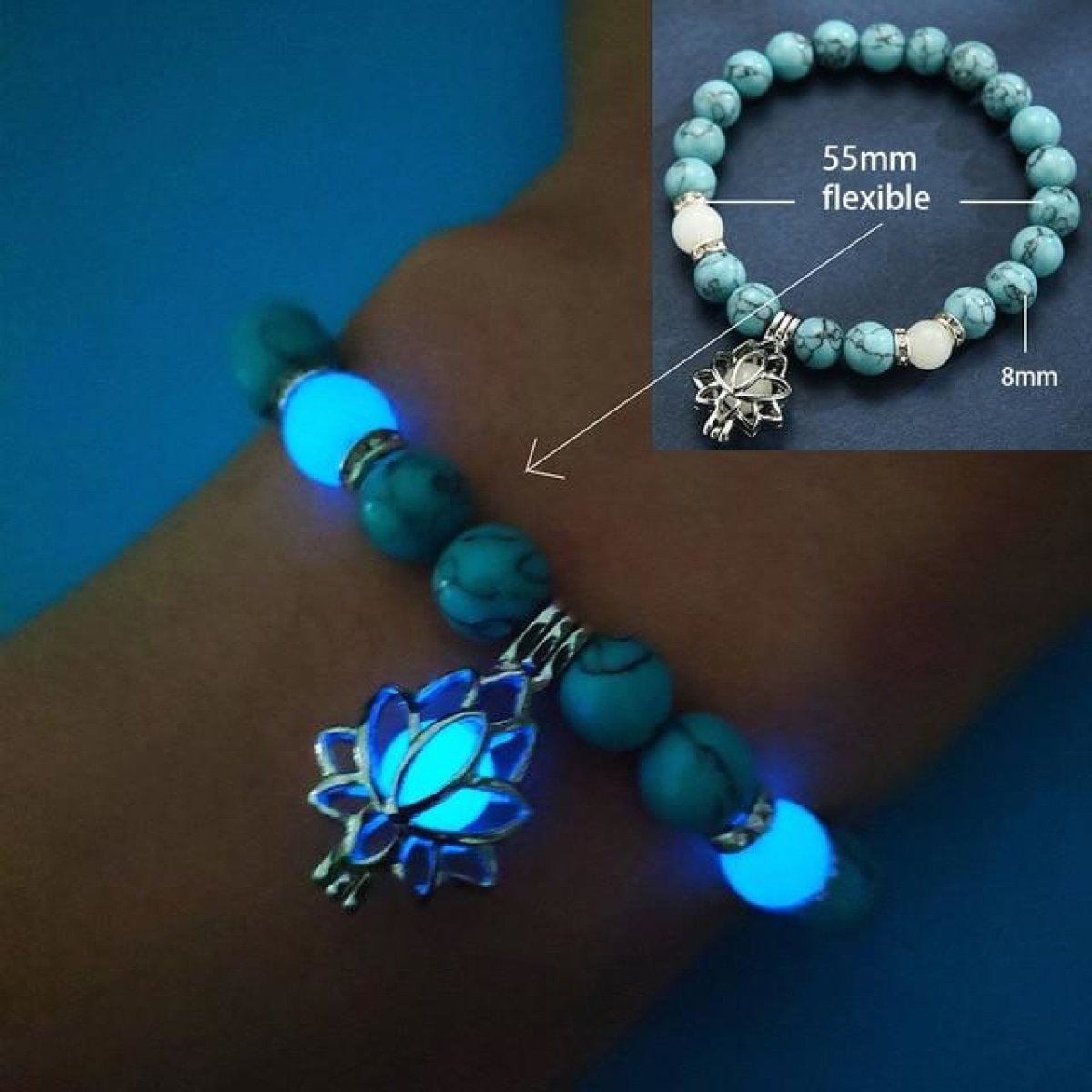 Bracelet Yoga Healing Luminous Glow In The Dark Bracelet Lotus Charm Beads Bracelet for Men Women Prayer Buddhism - Blue Light A - Asia Sell