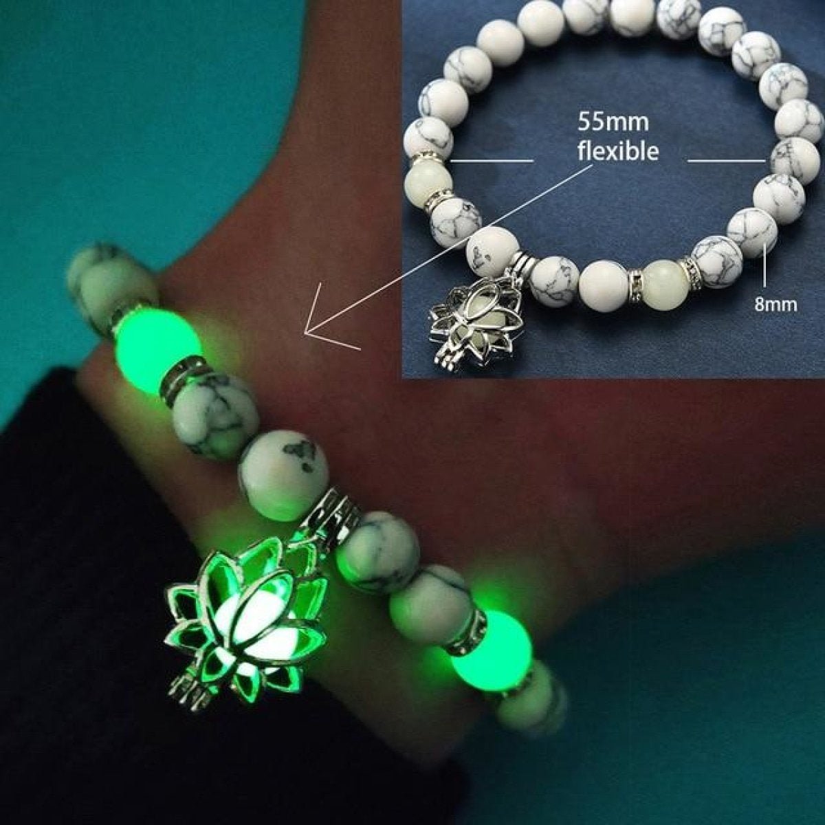 Bracelet Yoga Healing Luminous Glow In The Dark Bracelet Lotus Charm Beads Bracelet for Men Women Prayer Buddhism - Green Light B - Asia Sell