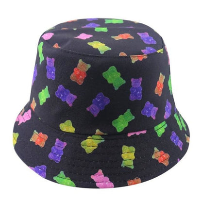 Bucket Hat Black White Cow Pattern Colourful Checkerboard Checked Colourful Fisherman Caps - Bear - Asia Sell