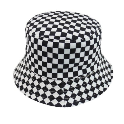 Bucket Hat Black White Cow Pattern Colourful Checkerboard Checked Colourful Fisherman Caps - Checked - Asia Sell