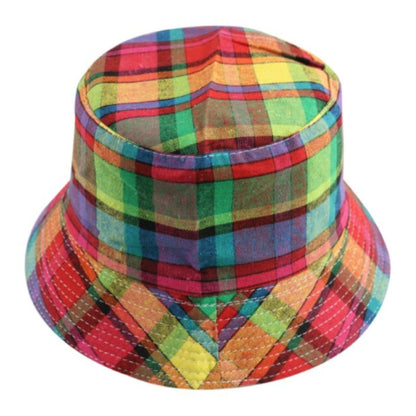 Bucket Hat Black White Cow Pattern Colourful Checkerboard Checked Colourful Fisherman Caps - Colourful 2 - Asia Sell