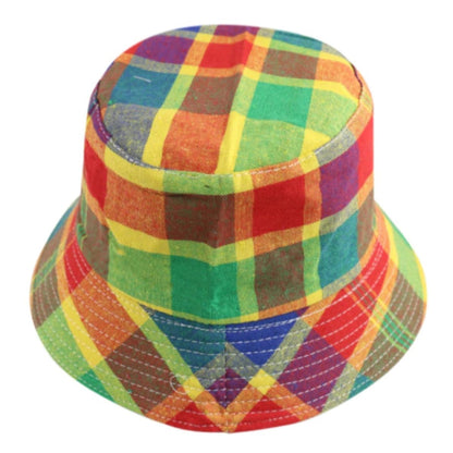 Bucket Hat Black White Cow Pattern Colourful Checkerboard Checked Colourful Fisherman Caps - Colourful 3 - Asia Sell