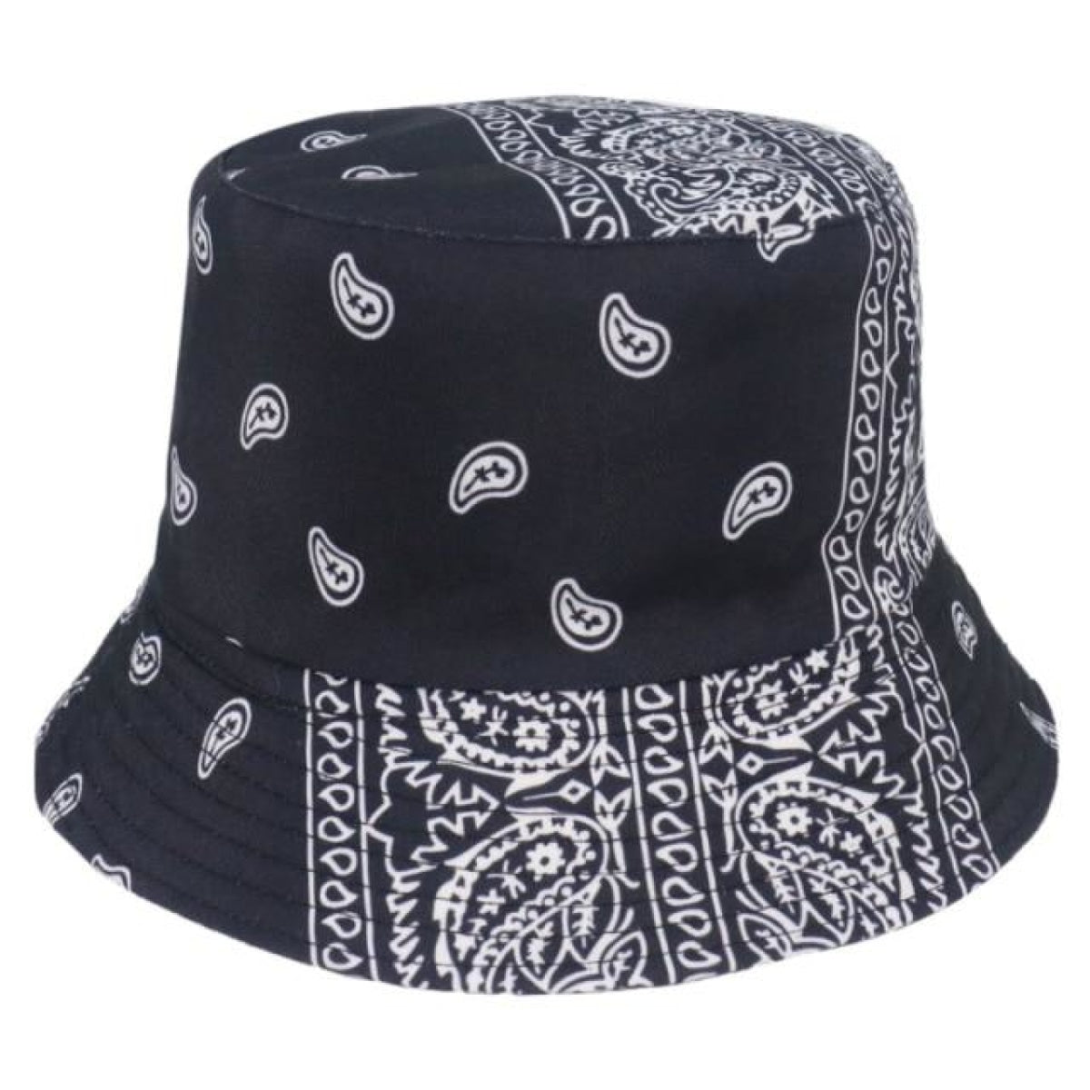 Bucket Hat Black White Cow Pattern Colourful Checkerboard Checked Colourful Fisherman Caps - Paisley Black 1 - Asia Sell