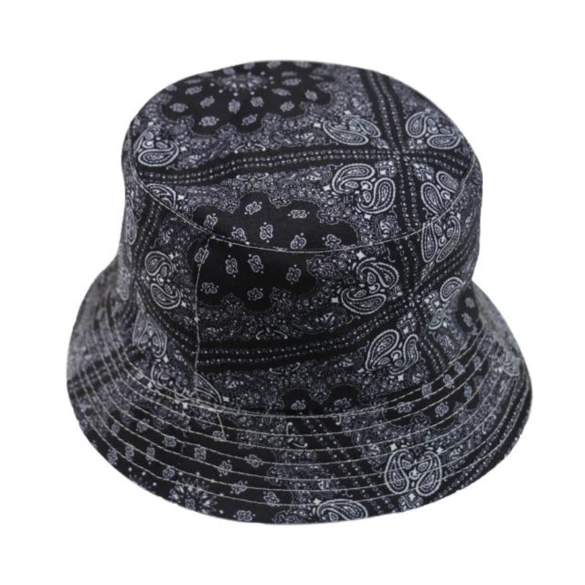 Bucket Hat Black White Cow Pattern Colourful Checkerboard Checked Colourful Fisherman Caps - Paisley Black - Asia Sell