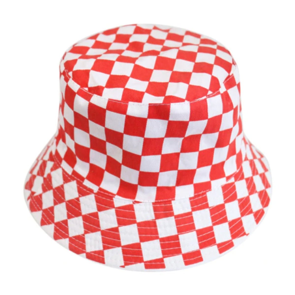 Bucket Hat Black White Cow Pattern Colourful Checkerboard Checked Colourful Fisherman Caps - Red and White Checked - Asia Sell