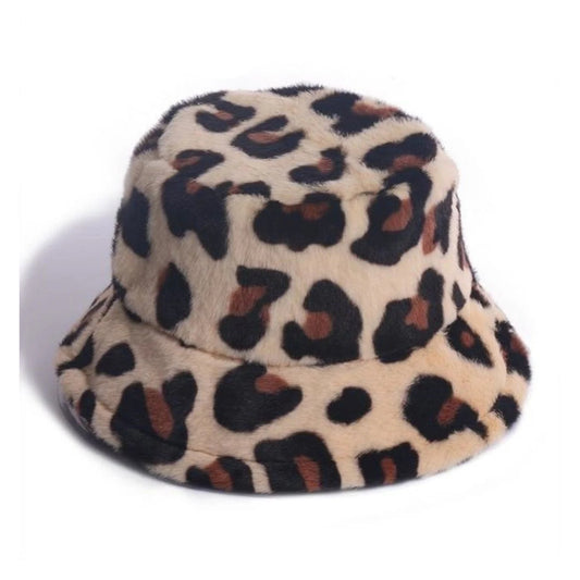 Bucket Hats Winter Soft Warm Adjustable Multicolour Rainbow Faux Fur Letter Pattern - Leopard - Asia Sell