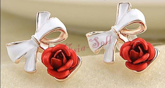 Charming Rose Flower Ear Studs Bowknot Earrings Jewelry Fashion Gift Earring - - Asia Sell