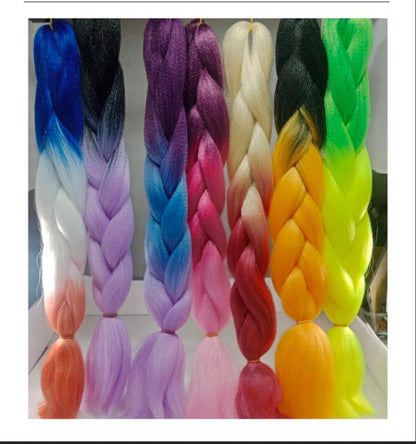 Colorful Rainbow Platted Extensions Braids Synthetic Hair Jumbo Size Braiding Hairpiece Extensions 61cm Synthetic Ombre - Blue white orange # No.7 - Asia Sell