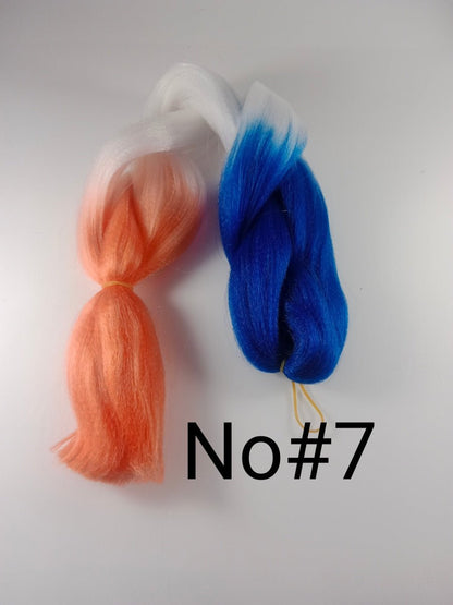 Colorful Rainbow Platted Extensions Braids Synthetic Hair Jumbo Size Braiding Hairpiece Extensions 61cm Synthetic Ombre - Blue white orange # No.7 - Asia Sell