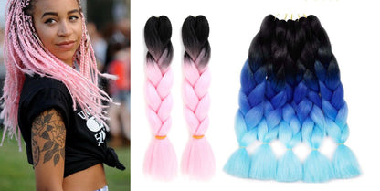 Colorful Rainbow Platted Extensions Braids Synthetic Hair Jumbo Size Braiding Hairpiece Extensions 61cm Synthetic Ombre - Green Yellow # No.1 - Asia Sell