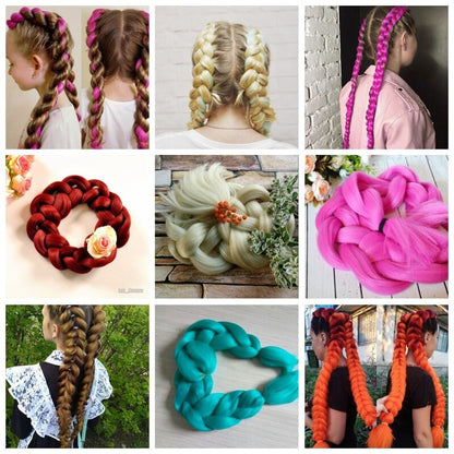 Colorful Rainbow Platted Extensions Braids Synthetic Hair Jumbo Size Braiding Hairpiece Extensions 61cm Synthetic Ombre - Green Yellow # No.1 - Asia Sell