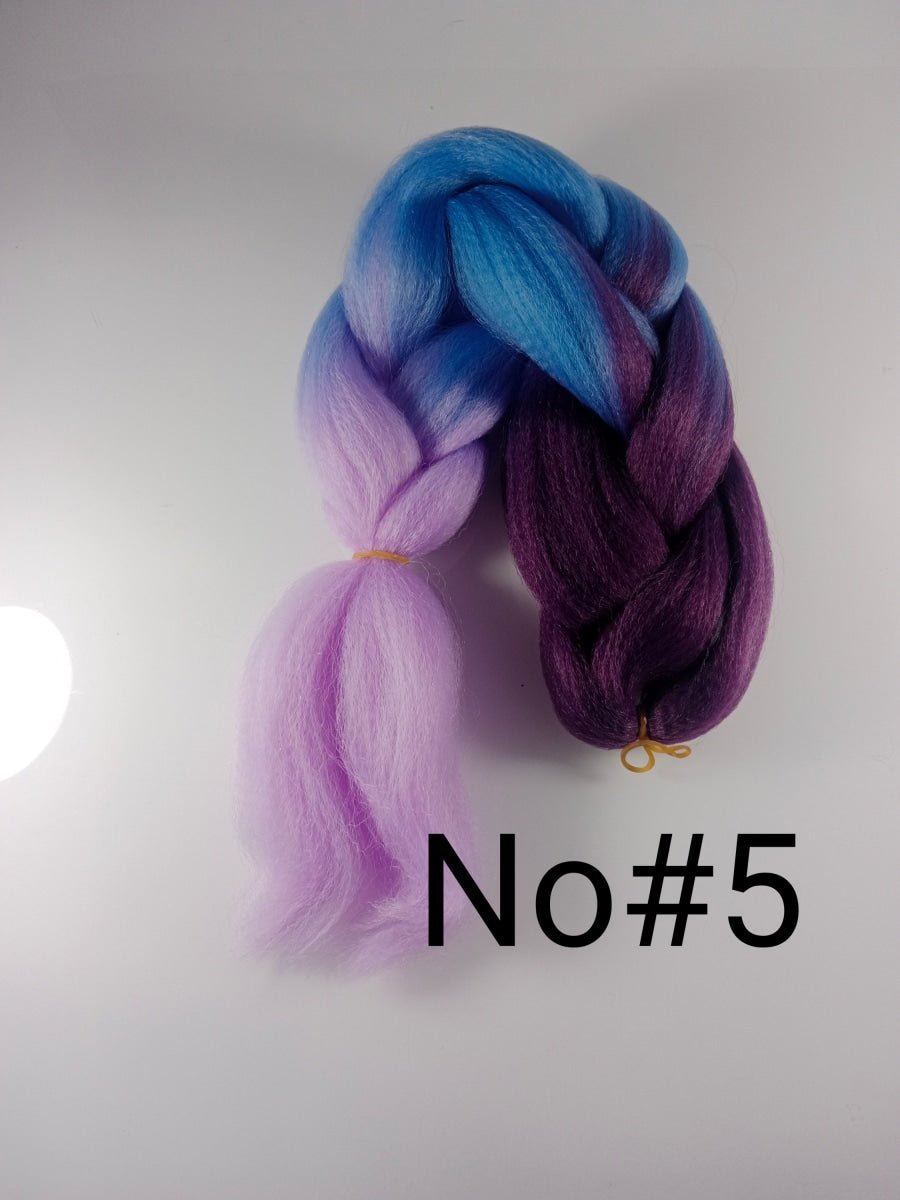 Colorful Rainbow Platted Extensions Braids Synthetic Hair Jumbo Size Braiding Hairpiece Extensions 61cm Synthetic Ombre - Purple blue light purple # No.5 - Asia Sell