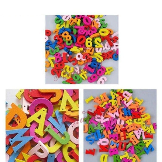 Coloured Numbers Alphabet Wooden Letters Wood Lettering Kids Learning Craft - 100pcs Letters (No Holes) - Asia Sell