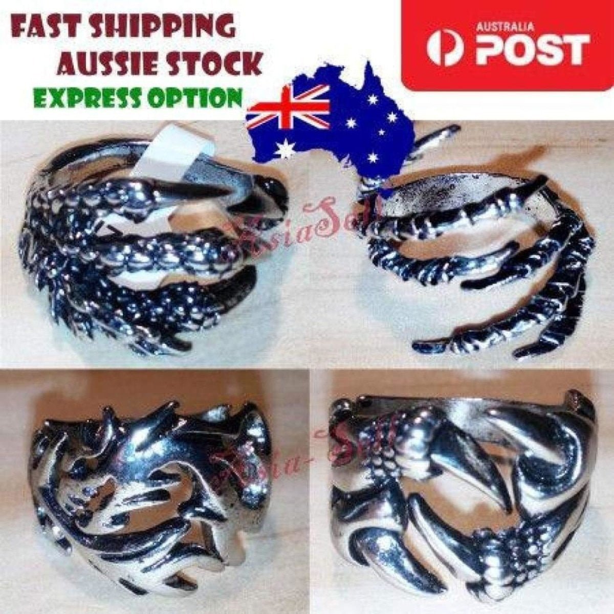 Dragon Claw Head Evil Skull Ring Halloween Men's Ring Vintage Rings Black Silver Colour - Type 1 Size 8 U.S. 57mm - Asia Sell