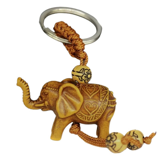 Elephant Keychain Wood Carving Unique Wooden Key Chain Ring Thai Style Keyring Pendant Tag Charm - - Asia Sell